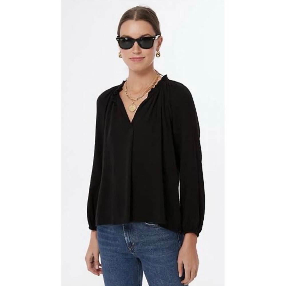 Xirena Camila Top Black Cotton Gauze Ruffle Neck Blouse Womens Size M
